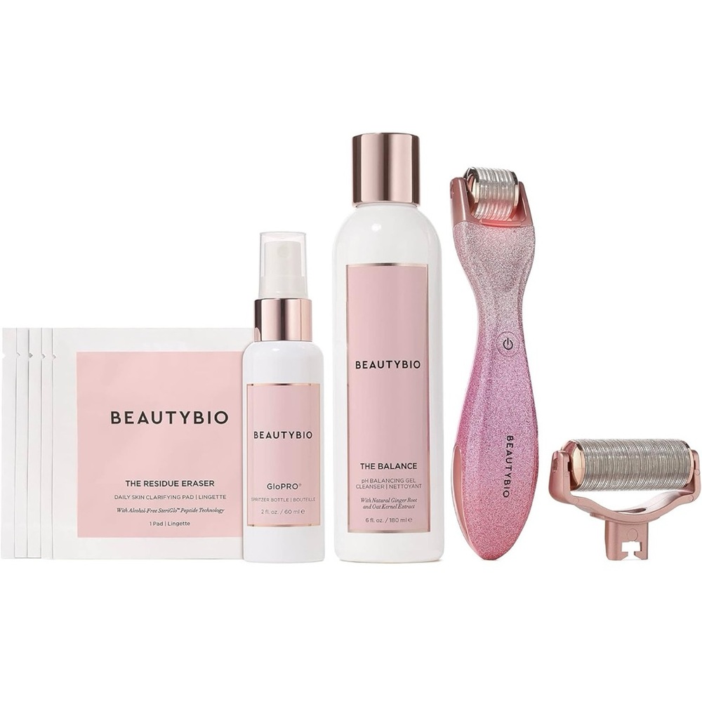 BEAUTYBIO Pink Micro-Needling & Skincare Set — Glow-Boosting Dermaroller Kit